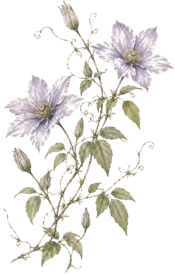 Watercolor botanical: Clematis