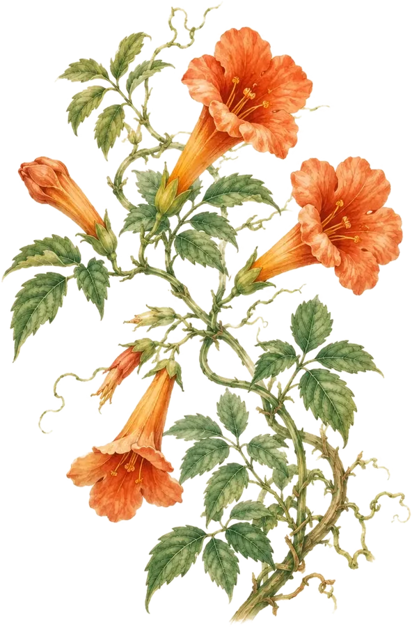 Watercolor botanical: Trumpet vine